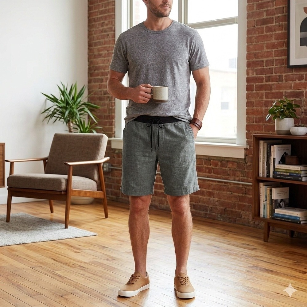 Prana Vaha Hemp Blend Shorts Mens M Gray Trail Elastic Waist Activewear